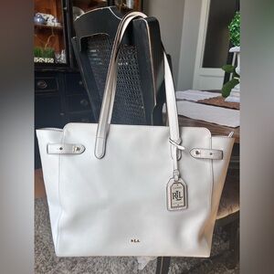 Lauren Ralph Lauren smooth leather tote bag white old money classic minimalist